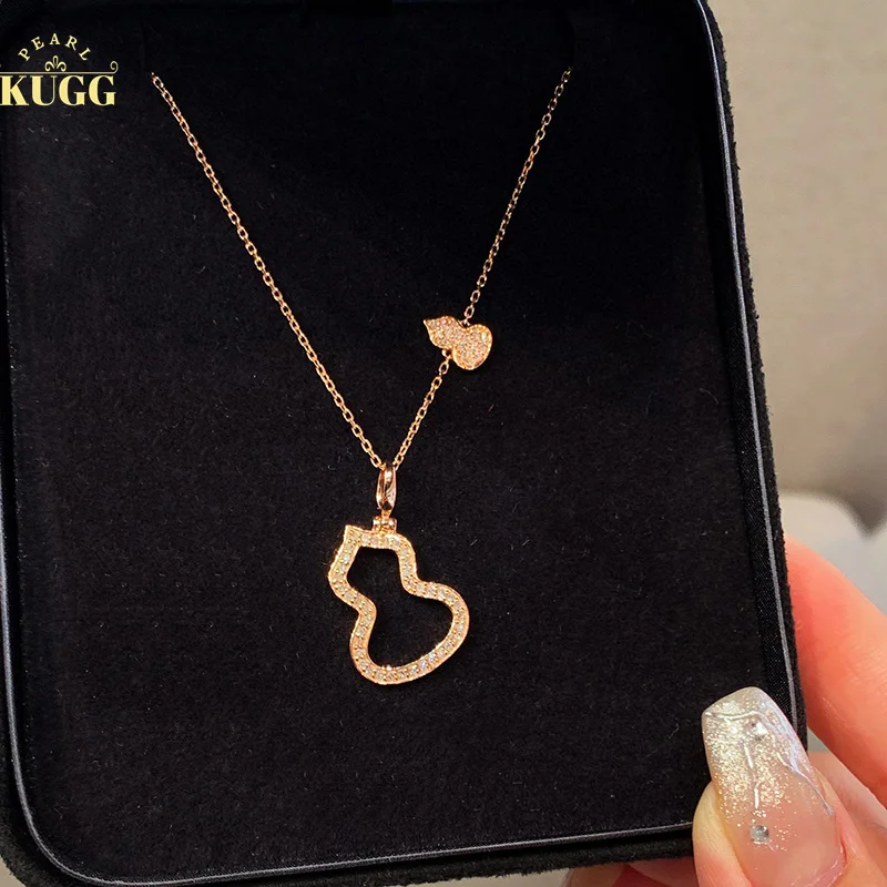 

KUGG 18K Rose Gold Necklace Luck Gourd Design 0.50carat Real Natural Diamond Pendant Necklace for Women High Anniversary Gift