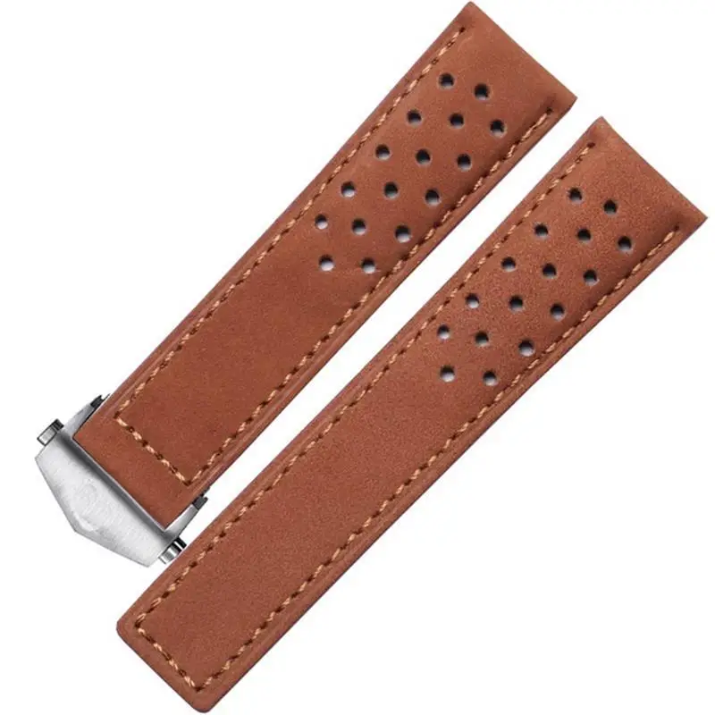 

PCAVO Genuine Leather Watchband For TAG Heuer Watch Strap With Folding Buckle 20mm 22mm Gray Black Brown Cow Leathr Band