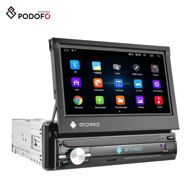 

Podofo 1+16/2+32 1 Din Android 10 Car Radio Autoradio 7" Retractable Touch Screen GPS Wifi BT FM RDS AUX Stereo Auto Radio
