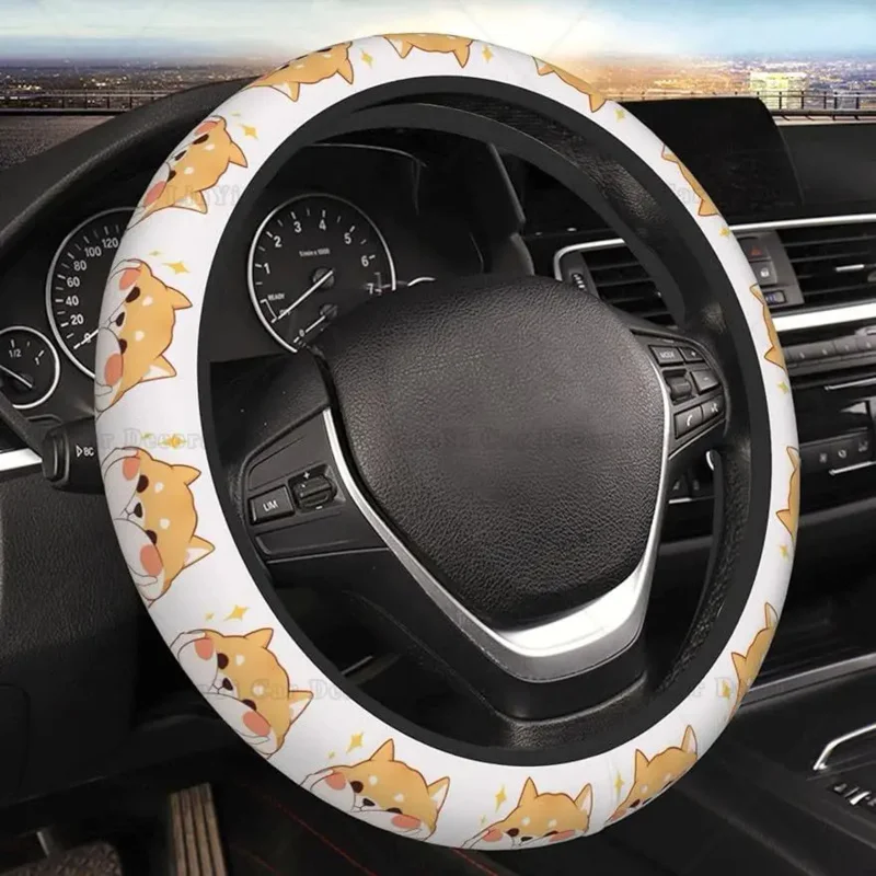 

Cute Shiba Inu Auto Steering Wheel Cover for Women Sweat Absorption Car Steering Wheel Fit Most Vehicle Universal 15 Inch
