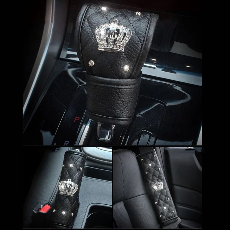 Crown Crystal Car Seat Belt Shoulder Covers Rhinestones Leather Shift Knot Pad Handbrake Gear Covers Suit for All Car Universal
Crown Crystal Car Seat Belt Shoulder Covers Rhinestones Leather Shift Knot Pad Handbrake Gear Covers Suit for All Car Universal