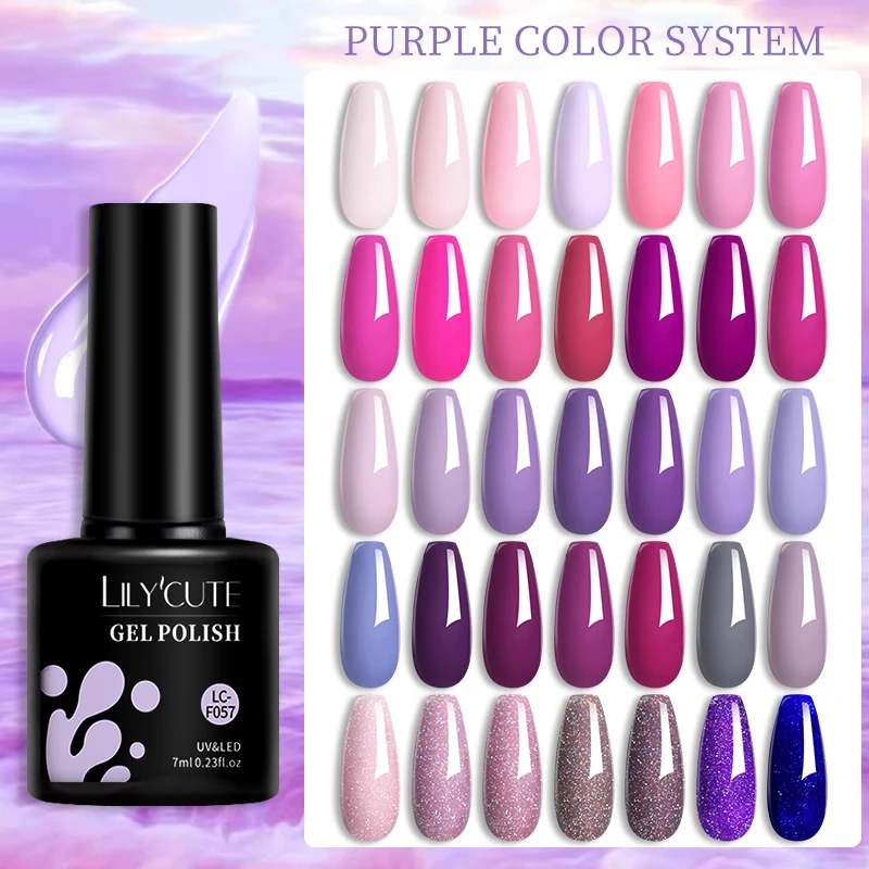 

LILYCUTE Gel Nail Polish 7ML Purple Nude Semi Permanent Varnishes Soak Off UV LED Nail Art Manicure For Base Matte Top Coat