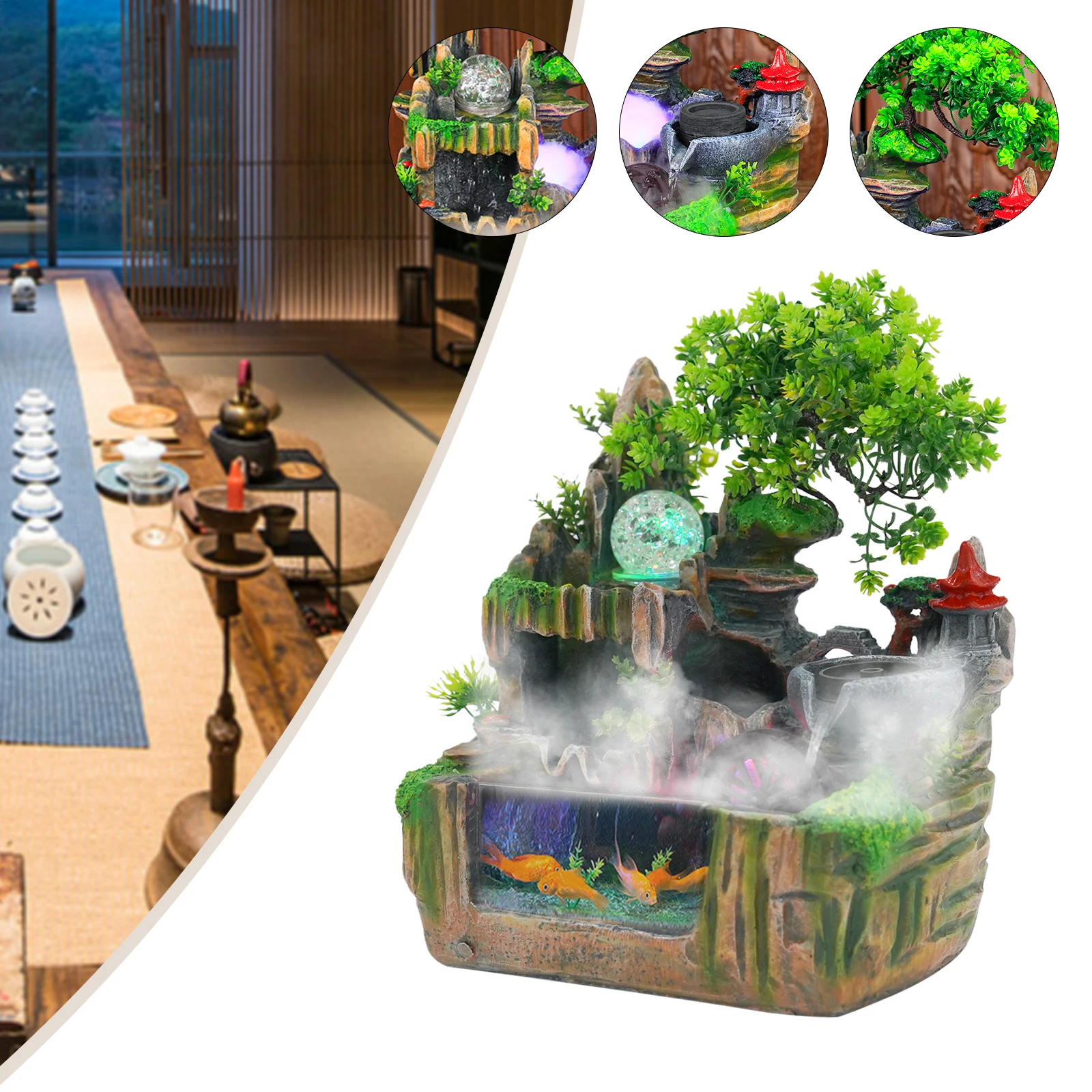 Rockery Fountain Small Rockery Water Fountain Indoor with LED Lamp Atomization Effect Suitable for Office Decoration Rockery Fountain Small Rockery Water Fountain Indoor with LED Lamp Atomization Effect Suitable for Office Decoration