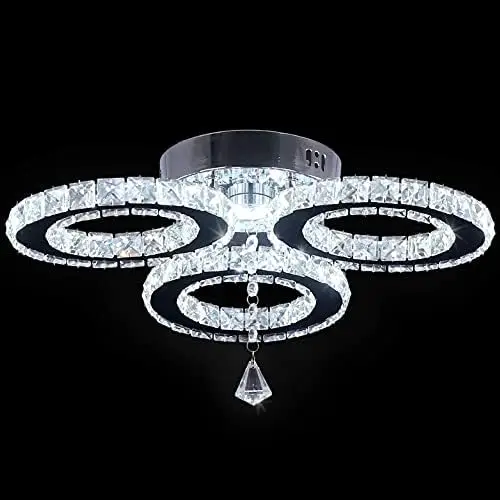 

Crystal Ceiling Light 13x3.5 Inches 3 Rings Crystal Chandelier Flush Mount Lighting Fixture for Bedroom Hobby Living Room (Cool