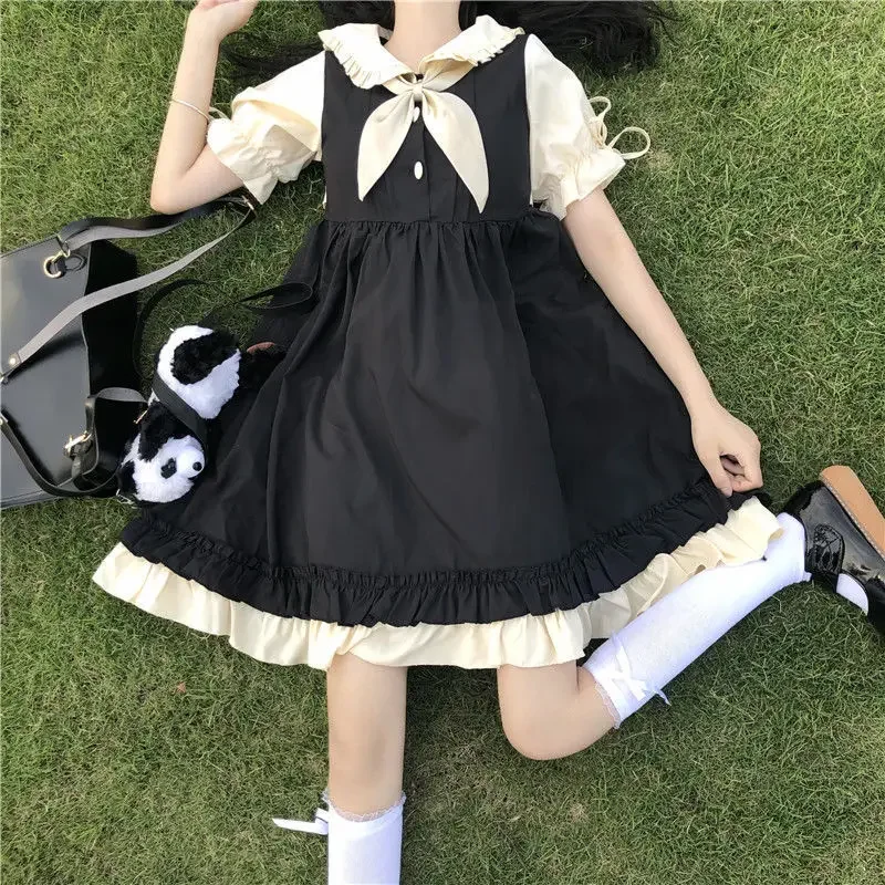 

QWEEK Kawaii Cute Lolita Dress Soft Girls Japanese Sweet Peter Pan Collar Ruffle Party Dresses Preppy Style Student Clothes 2021