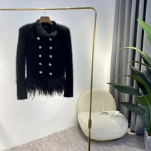 2022 Spring High Quality Black White Soft Ostrich Feather Knitted Cardigans Women Long Sleeve Sweaters Open Stitch
2022 Spring High Quality Black White Soft Ostrich Feather Knitted Cardigans Women Long Sleeve Sweaters Open Stitch