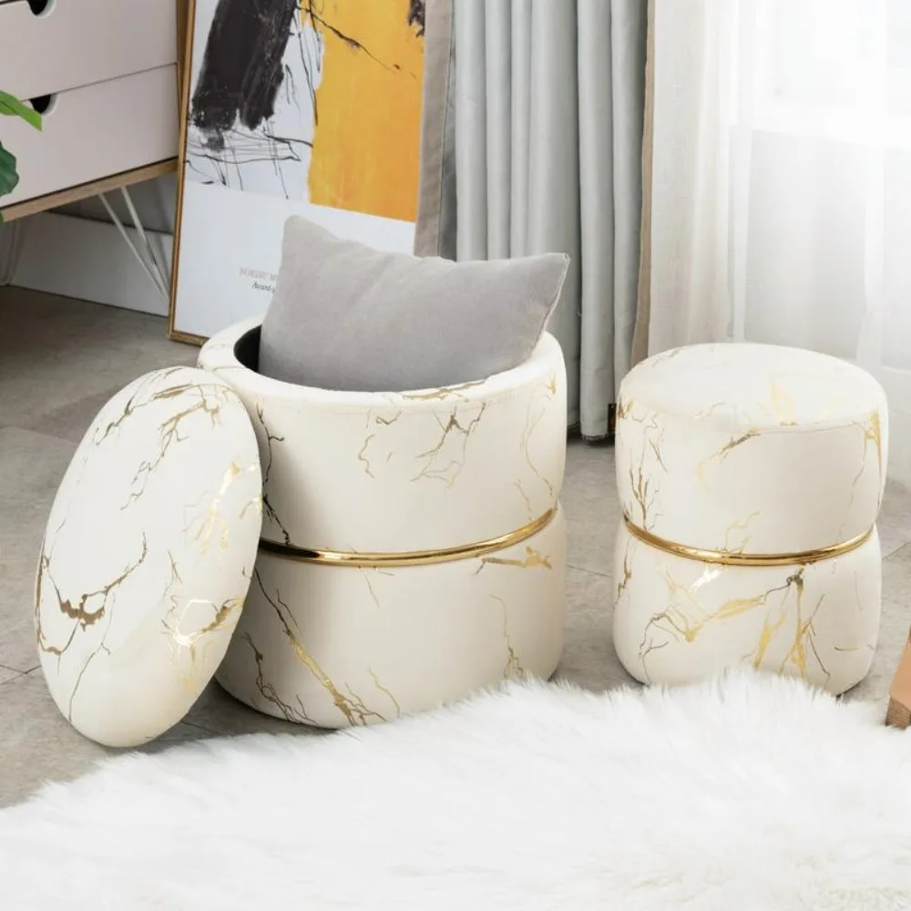 Round velvet storage with gold-plated padded footstool suitable for living room or bedroom. One pack of 2 mini footstools
Round velvet storage with gold-plated padded footstool suitable for living room or bedroom. One pack of 2 mini footstools