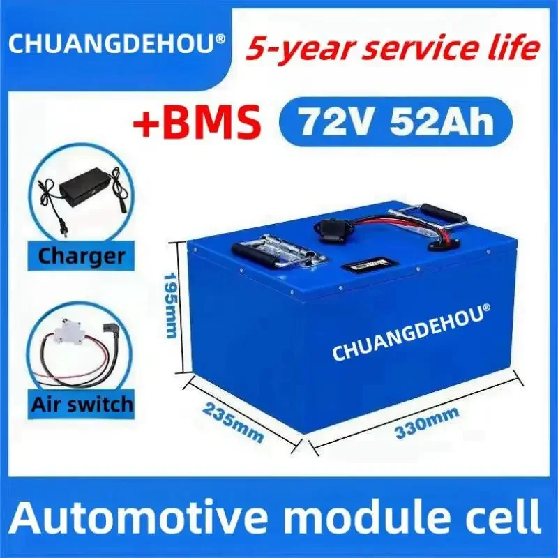 Lithium batteries, high-power batteries, chargers 5A, BMS, 72V, 52Ah, Lifepo4, 84V, 3000W for electric motorcycles and bicycles
Lithium batteries, high-power batteries, chargers 5A, BMS, 72V, 52Ah, Lifepo4, 84V, 3000W for electric motorcycles and bicycles