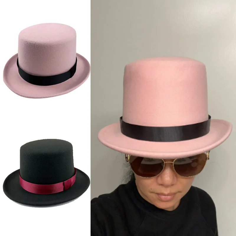 

top hats sombrero de copa británico Magician high hat British black jazz hat male and female court gentleman flat felt hat lady