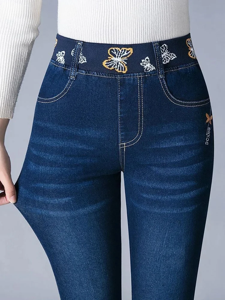 

New Mom Vintage Casual Stretch Denim Pants Woman high Waist Slim Pencil Jeans Spring Fall Korean big Size 7xl Kot Pantolon