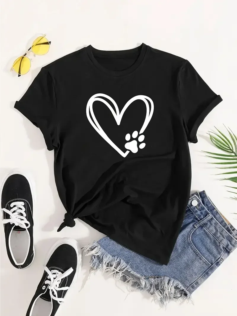 

Женская футболка, Новинка лета 2024, футболка с принтом «Собачья лапа», Модный женский топ с круглым вырезом, оригинальный уличный Топ в стиле Су