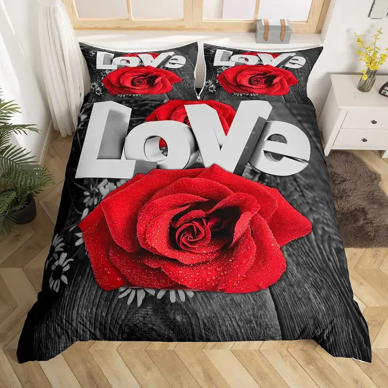 Red Rose King Queen Duvet Cover Valentine's Day Floral Bedding Set Women Romantic Flower Comforter Cover Polyester Quilt Cover
Red Rose King Queen Duvet Cover Valentine's Day Floral Bedding Set Women Romantic Flower Comforter Cover Polyester Quilt Cover
