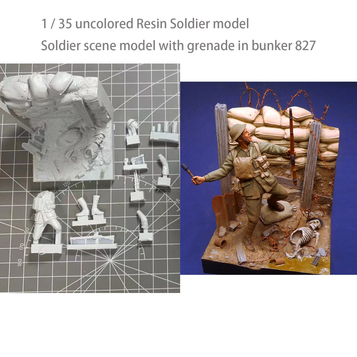 1 / 35 uncolored Resin Soldier model Soldier scene model with grenade in bunker 827
1 / 35 uncolored Resin Soldier model Soldier scene model with grenade in bunker 827