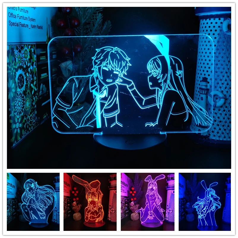 

Bunny Girl Sakurajima Mai Anime 3D Lamp LED Night Light Kids Bedroom Decor Nightlights Color Changing Lamparas Kawaii Manga Gift