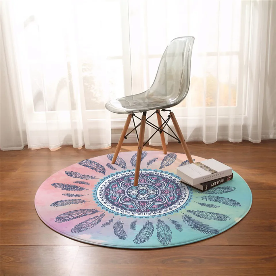 Mandala Round Carpet Kids Room Bohemian Feathers Area Rugs Mat Pink and Blue Tapete For Living Room alfombra 
Mandala Round Carpet Kids Room Bohemian Feathers Area Rugs Mat Pink and Blue Tapete For Living Room alfombra