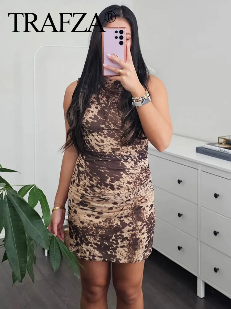 TRAFZA 2024 Woman Sleeveless Short Dresses Women Pleated Mini Dress Women Bodycon Female Dress Animal Print Tulle Dress
TRAFZA 2024 Woman Sleeveless Short Dresses Women Pleated Mini Dress Women Bodycon Female Dress Animal Print Tulle Dress