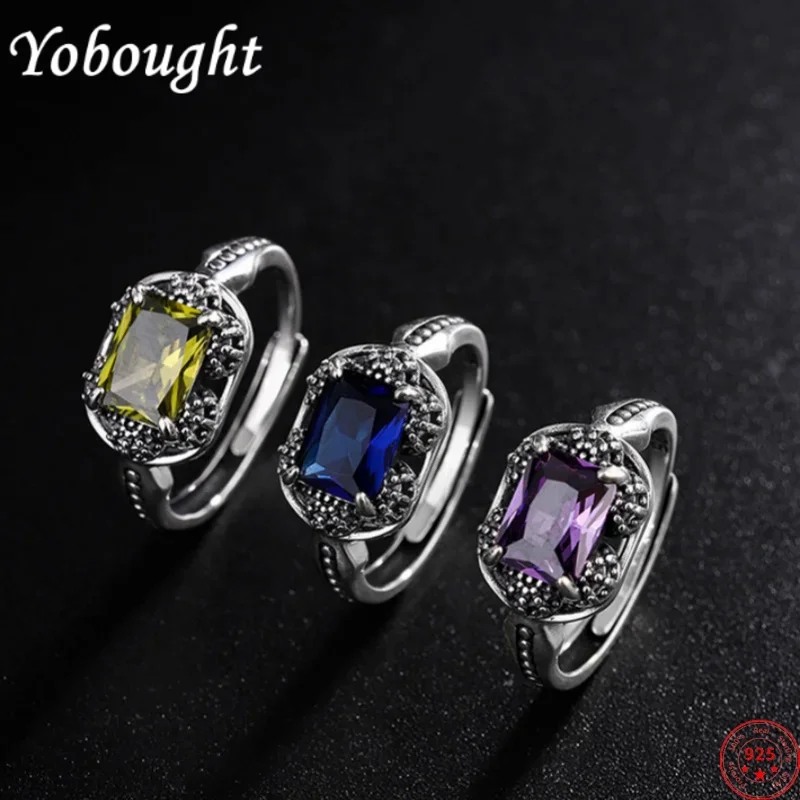 

S925 sterling silver rings for women men new fashion ancient geometric inlaid colored zircon simple punk jewelry lover gift