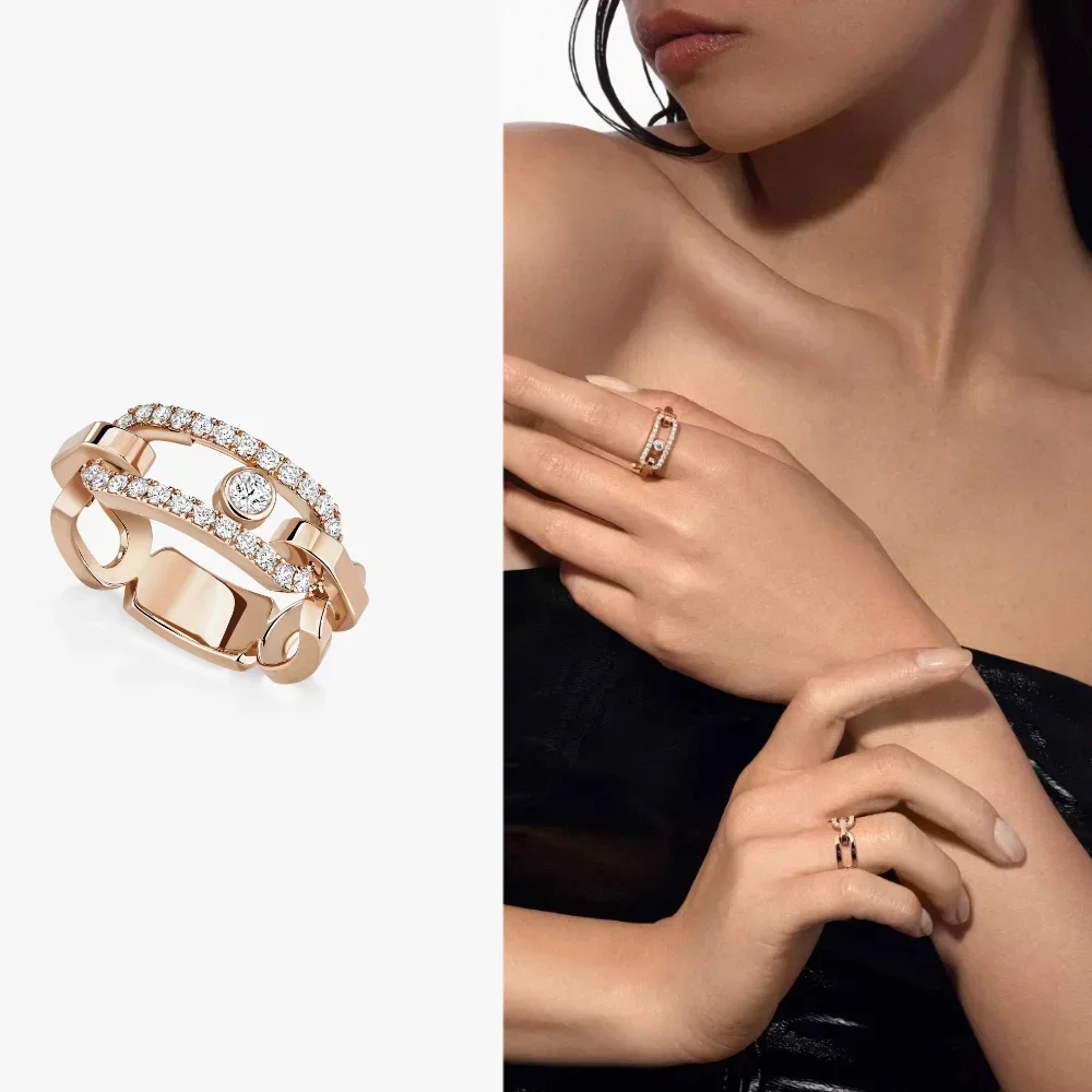 

Gioielleria raffinata S925 oro rosa Move Link anello di diamanti gioielli di moda Versatile consegna gratuita classico stile eur