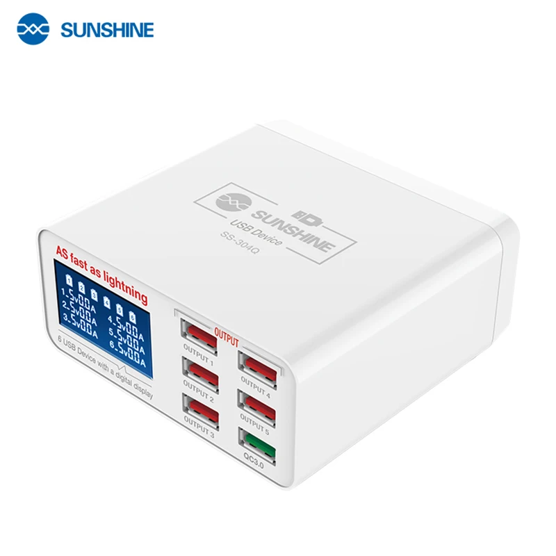 

SUNSHINE SS-304Q 6-port USB Smart Lightning Charger 100-240V Broadband Voltage Universal QC 3.0 40W Fast Charging Can Reach 3A