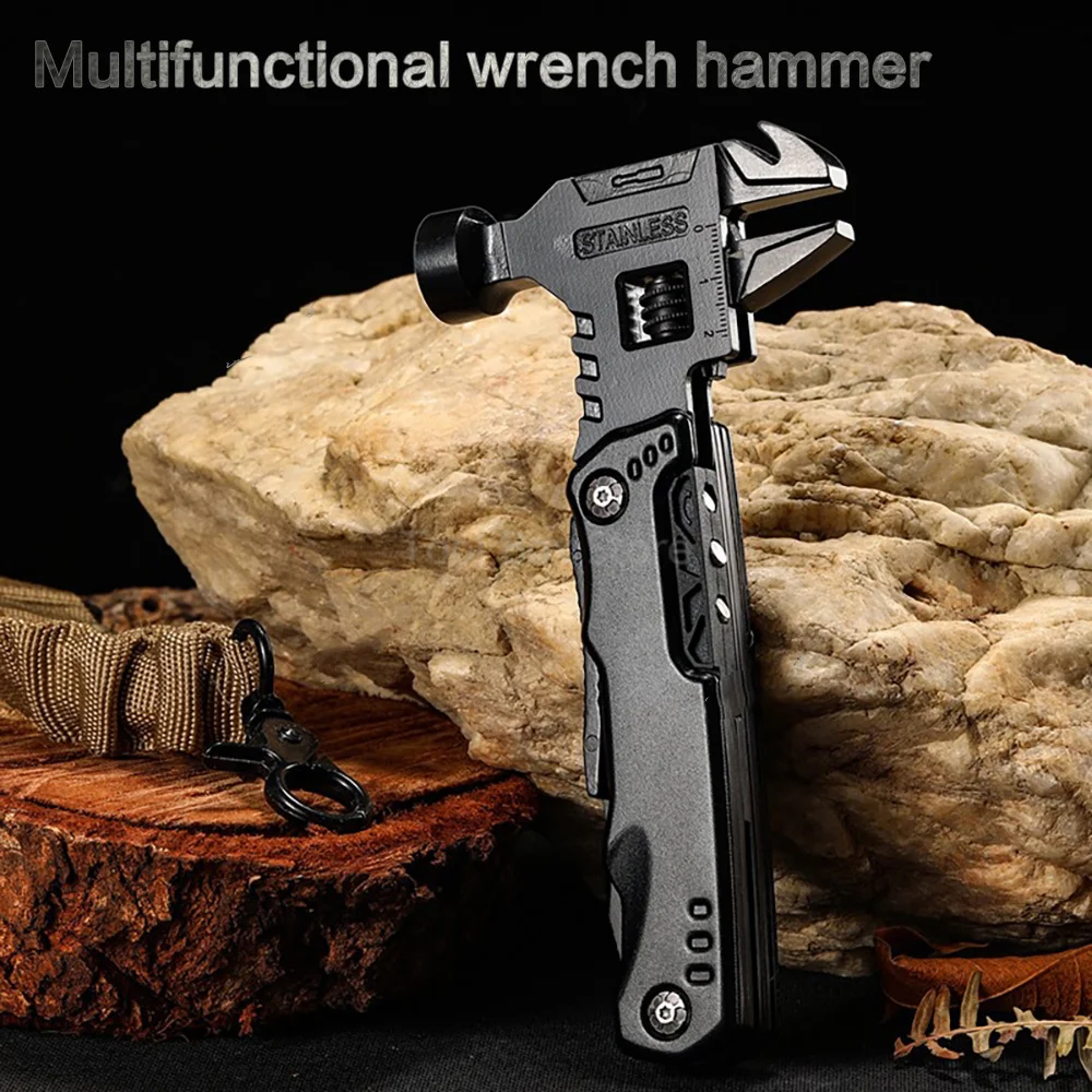 

Vehicle Mounted Hammer Multifunctional Folding Pliers Adjustable Wrench Hammer Combination Outdoor Survival Tool for Camping