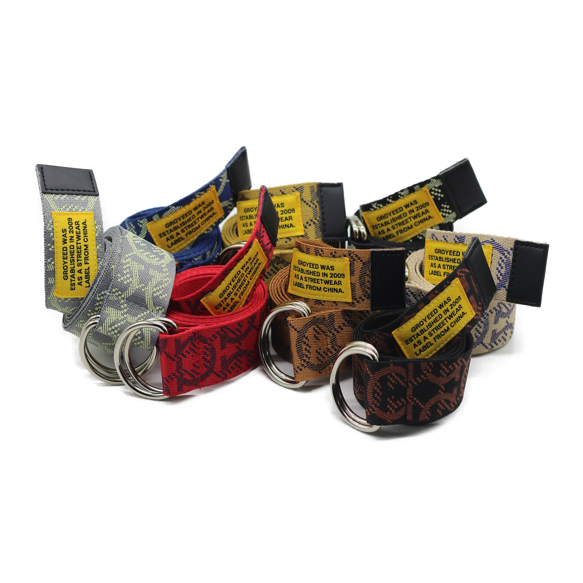 New multi-color optional printed woven logo with extended belt for both men and women, dual ring D-buckle canvas waist belt
New multi-color optional printed woven logo with extended belt for both men and women, dual ring D-buckle canvas waist belt