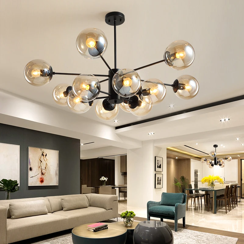 

Living Room Black Chandeliers Nordic Magic Bean Molecular Lamp Led Lamp Modern Hanging Light Fixture Dining Room Home Decor Lamp