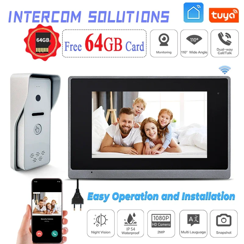 1080P 7 Inch Touch Screen Wifi Video Doorbell Smart TUYA Home Video Intercom 64G Card Record Kit Motion Detection Remote Unlcok
1080P 7 Inch Touch Screen Wifi Video Doorbell Smart TUYA Home Video Intercom 64G Card Record Kit Motion Detection Remote Unlcok