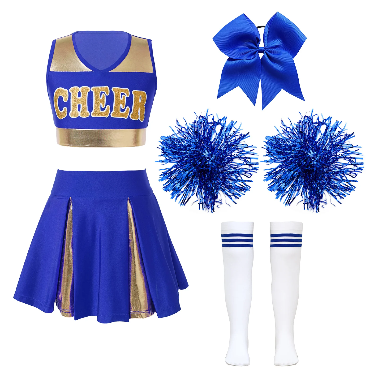 

Cheer Leader Costumes for Girls Cheerleading Outfit Kids Sleeveless Dance Dress Halloween Party Birthday Costume Fancy Dress Up