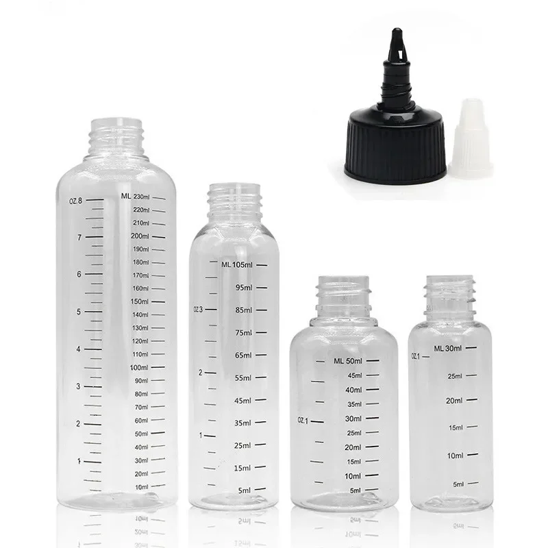 

5PCS 30ml/60ml/100ml/120ml/250ml Plastic Graduated PET E juice Liquid Dropper Bottle Twist Top Cap Bottles Tattoo Pigment Ink
