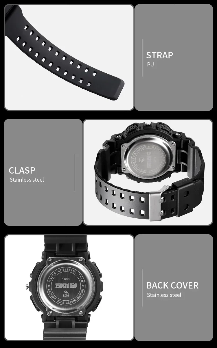 SKMEI 1688 Shockproof Waterproof Dual Display Mens Wristwatches LED Chrono Alarm Clock Sport Digital Watch for Men Reloj Hombre SKMEI 1688 Shockproof Waterproof Dual Display Mens Wristwatches LED Chrono Alarm Clock Sport Digital Watch for Men Reloj Hombre