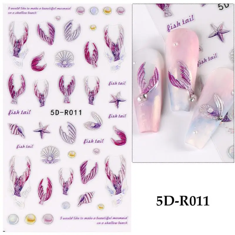 

Nail Sticker Rich Color 5d Mermaid Fishtail Nail Decoration Beauty And Health Mermaid Sticker 9.2*7.3cm Gummy Gum Relief