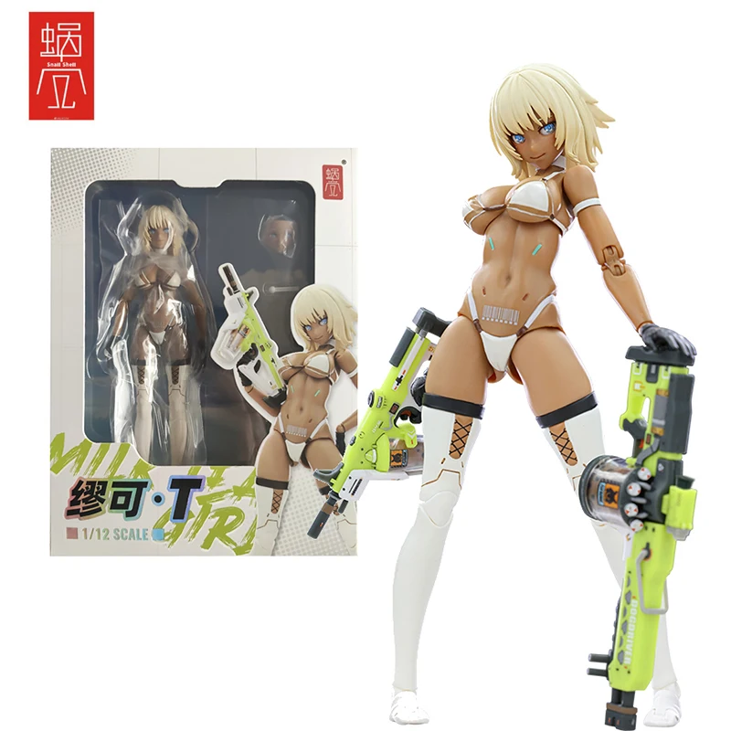 

6 Inch Snail Shell Milk Tea Girl Miaoke.T Action Figure Seawolf With Assembling Gun Mobile Suit Mecha Girl Figurine Model Toys