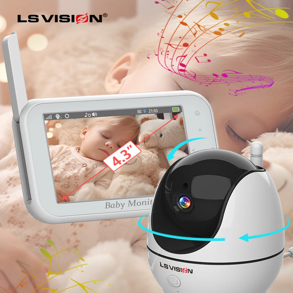

LS VISION 4.3 Inch Baby Monitor Scurity Potection Cmera For Kids IPS Screen Night Vision Battery Cam 2-Way Talk Auto Rotation