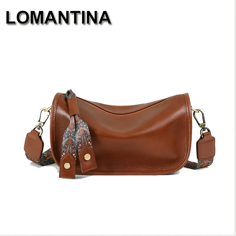 

LOMANTINA Vintage Vegetal Kneading Leather Shoulder Bags For Women Pillow Bag Luxury Style Phone Purse Lady Messenger Tote New