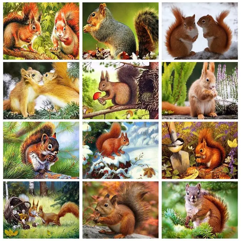 

PhotoCustom Painting By Numbers Animal With Frame Squirrel Picture Numbers Diy Wall Art Adults Decoration Crafts