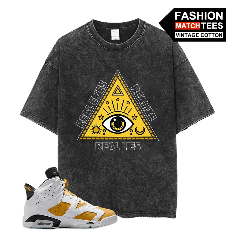 

AJ-Jordan 6 Sneaker Fashion Match Tees Eyes Realize Lies -Alphabet Print T-shirt Black COTTON Oversized Hip Hop Streetwear Tops