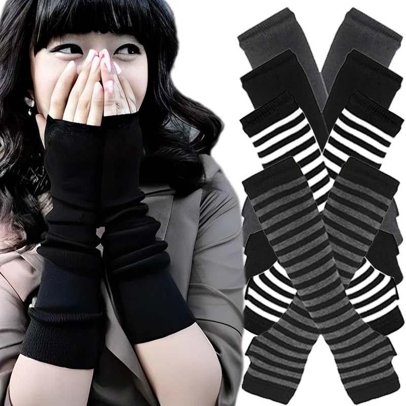 

Black Korean Long Fingerless Gloves Cuff for Women Men Outdoor Hip-hop Glove Elbow Mittens Cool Stretch Winter Arm Warmer Mitten