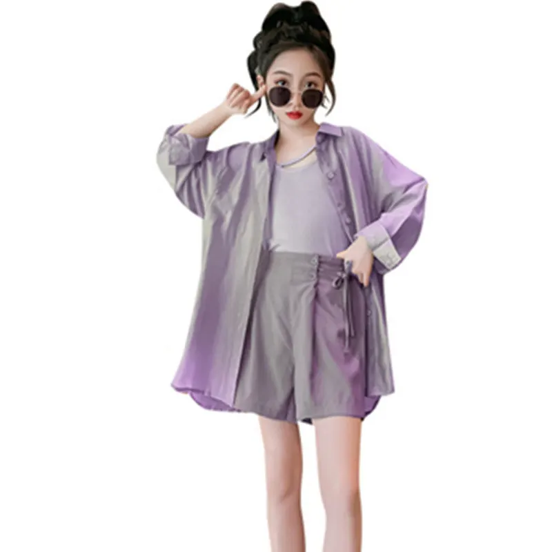 Young Girls Sun-Proof Clothing Sets Cool Fashion Solid Color Kids Summer Thin Loose Shirt+Vest+Shorts 3Pcs Korea Casual Outfits
Young Girls Sun-Proof Clothing Sets Cool Fashion Solid Color Kids Summer Thin Loose Shirt+Vest+Shorts 3Pcs Korea Casual Outfits