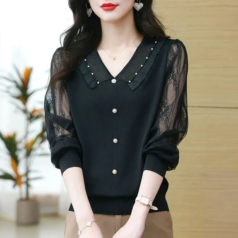 

Women Spring Summer Style Chiffon Blouses Shirts Lady Casual Long Sleeve Peter Pan Collar Blusas Tops 2024 New