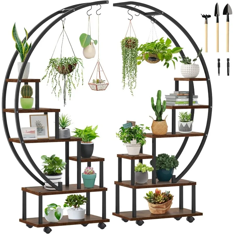 2 pcs 6 Tier Tall Metal Plant Stands with Hanging Loop,Half Moon Shaped Ladder Plant Shelf Holder,Multiple Plant Stand Pot Rack
2 pcs 6 Tier Tall Metal Plant Stands with Hanging Loop,Half Moon Shaped Ladder Plant Shelf Holder,Multiple Plant Stand Pot Rack