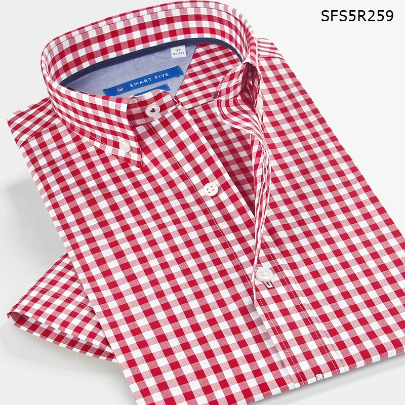 

Red Blue Plaid Men Shirt Men Business Casual Shirt Short Sleeve Slim Fit Summer 100% Cotton Shirt Men's Camisa Hombre Button