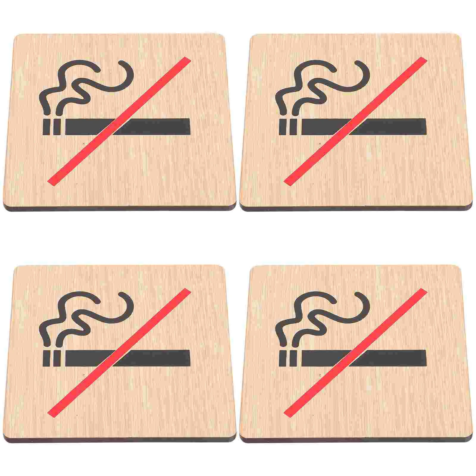

4 Pcs No Smoking Sign Wooden Sticker Reminding Signs Stickers Tips Warning Non-smoking Hotel Boards Public