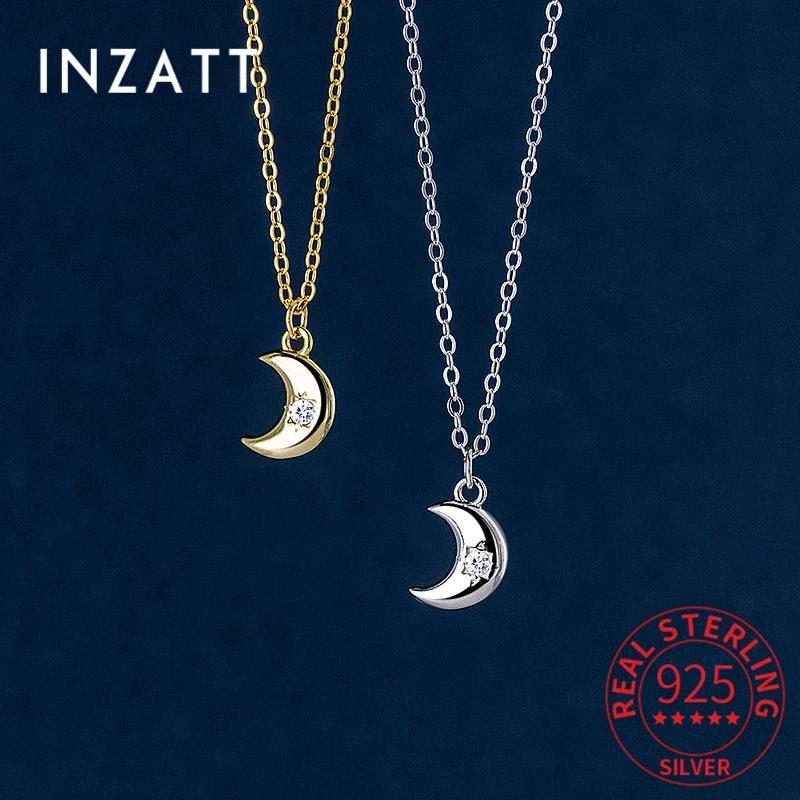 

INZATT Real 925 Sterling Silver Zircon Moon Pendant Choker Necklace For Fashion Women Cute Fine Jewelry Minimalist Accessories