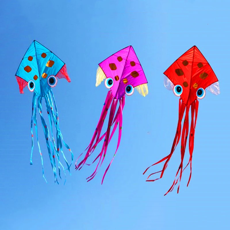 

free shipping large octopus kites flying fish kites reel winder outdoor toys wei kite fun factory cometas 3d muchy glow cord bar