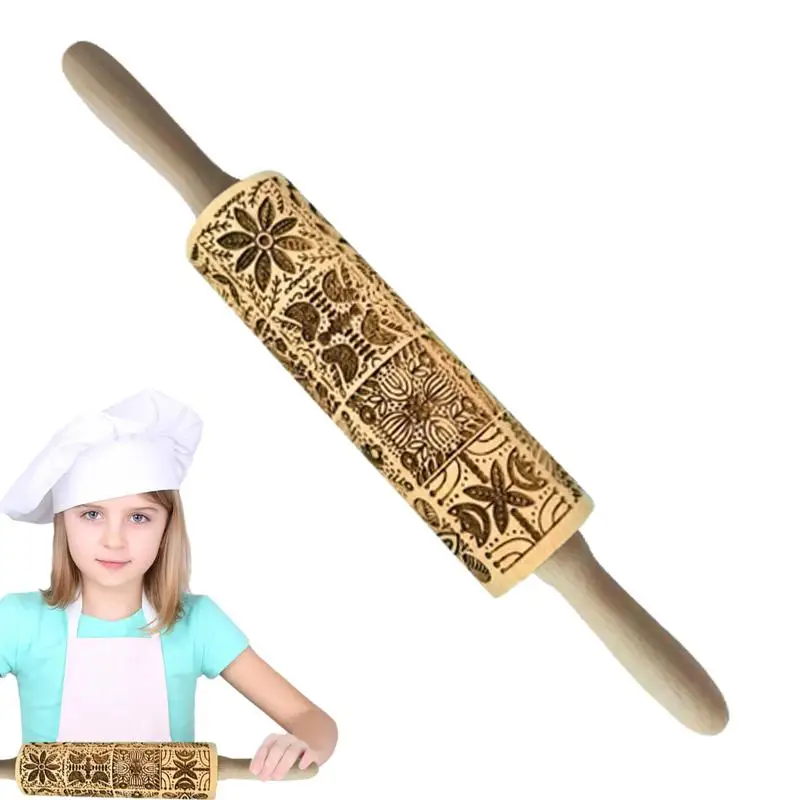 

Скалка с тиснением, деревянная Скалка с вращением на 360 градусов, скалка для самостоятельного изготовления теста для пельменей и булочек
