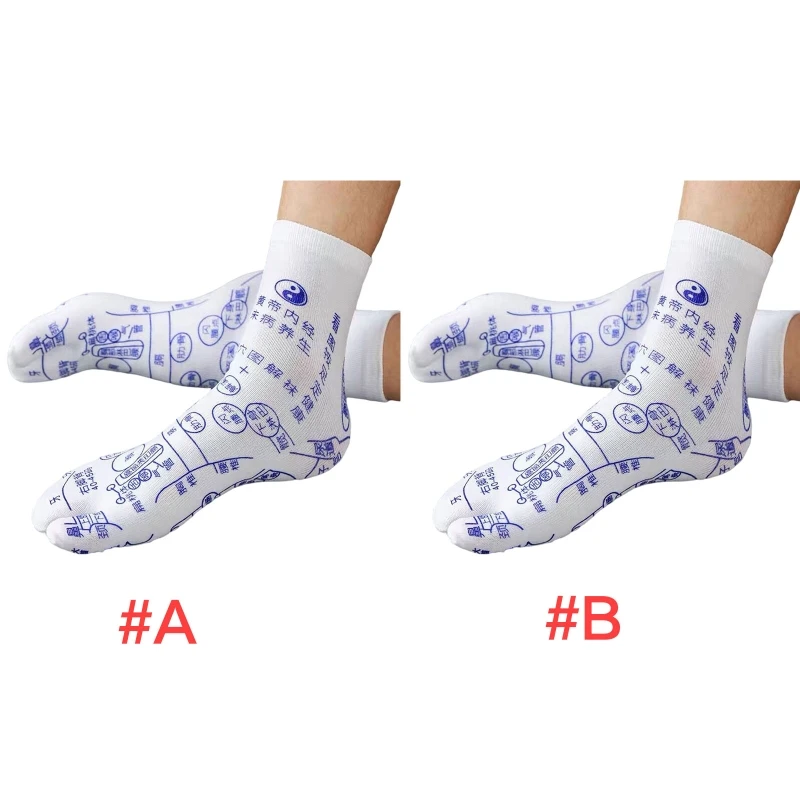 

E15E Women Men Acupressure Reflexology Socks 2 Toe Split Foot Massage Pain Relief Meridian Hosiery with Acupoints Chart