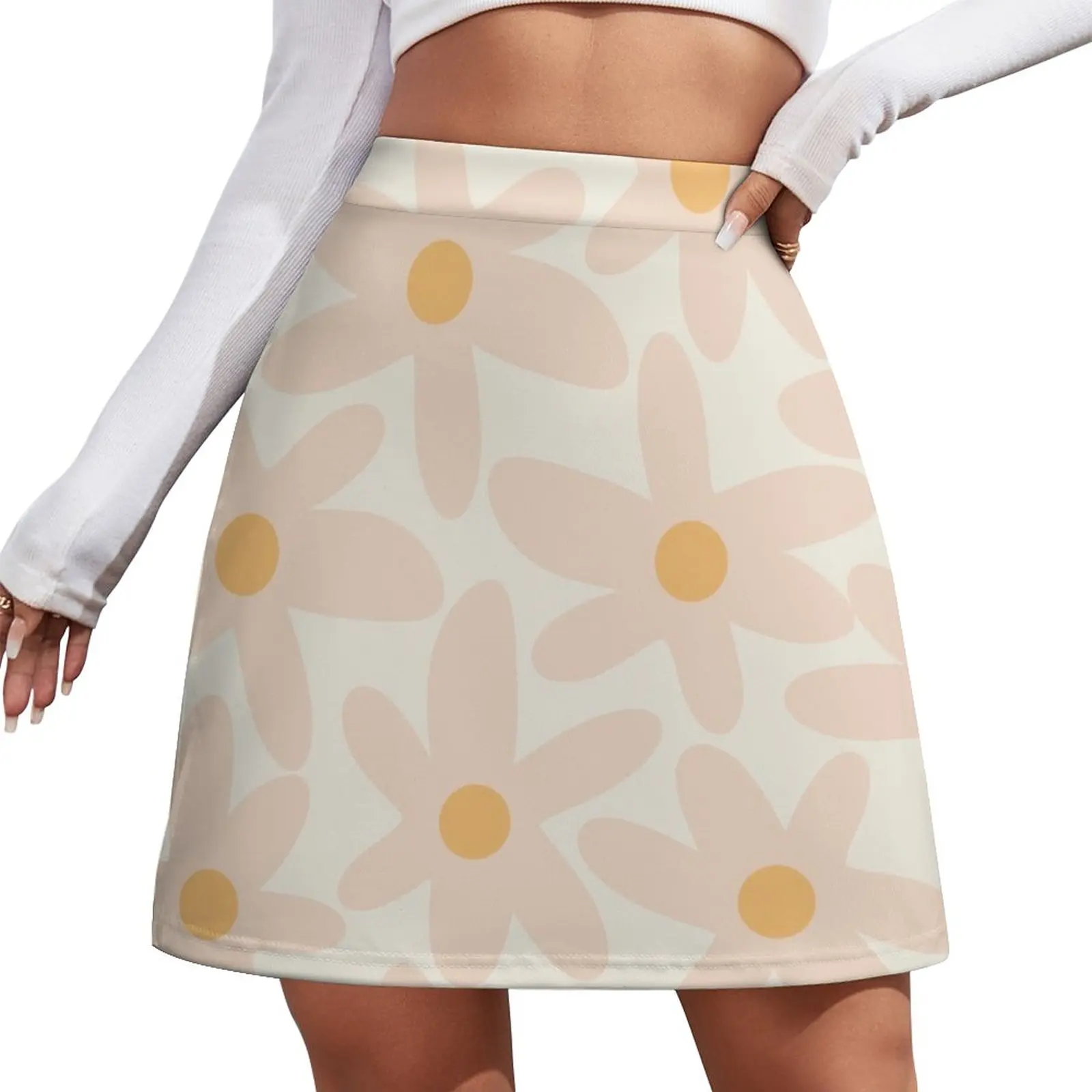 

Daisy Time Retro Floral Pattern Pale Blush Pink and Mustard Mini Skirt cute skirt mini skirt