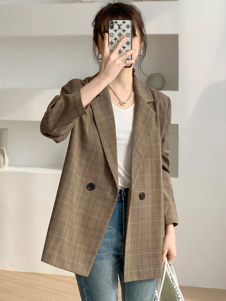 Jmprs Elegant Double Breasted Women Blazers Korean Loose Vintage Plaid Coats Casual Spring Ladies Jacket New
Jmprs Elegant Double Breasted Women Blazers Korean Loose Vintage Plaid Coats Casual Spring Ladies Jacket New