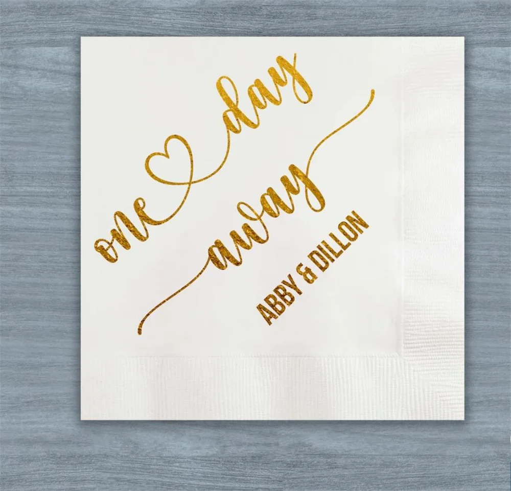 50PCS One Day Away Personalized Rehearsal Cocktail Napkins Custom Printed
50PCS One Day Away Personalized Rehearsal Cocktail Napkins Custom Printed