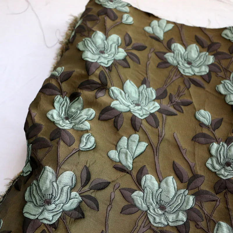 

Korean Style Retro Dark Army Green Three-Dimensional Flowers Advanced Tone Yarn-Dyed Jacquard Clothing Fabric Diy